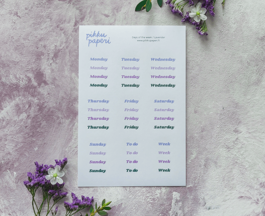 Days of the week, lavender - tarra-arkki | Pikku paperi | Varastontyhjennys